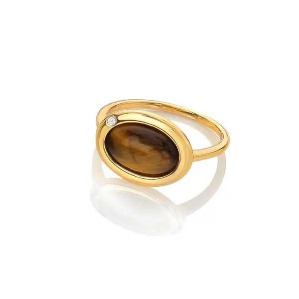 Image of Hot Diamonds x Gemstones Horizontal Oval Tigers Eye Ring DR272/M Size: