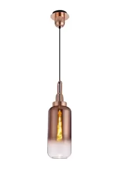 Image of 1 Light Ceiling Pendant E27 With 30cm Cylinder Glass, Copper, Matt Black, Clear