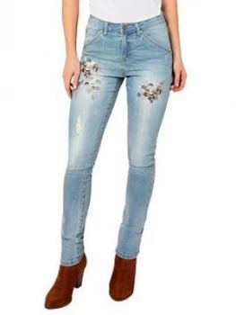 Image of Joe Browns Embroidered Flowers Jeans - Light Wash, Light Wash Denim, Size 14, Women