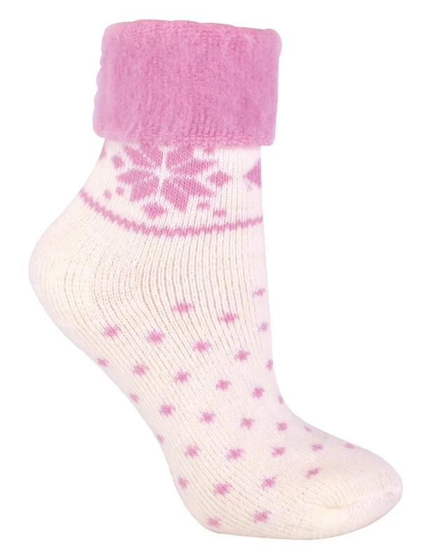 Image of Sock Snob Ladies Wool Lounge Socks with Fairisle Design - 4-8 UK / Cream