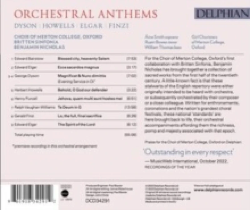 Image of Dyson/Howells/Elgar/Finzi: Orchestral Anthems CD / Album (Jewel Case)