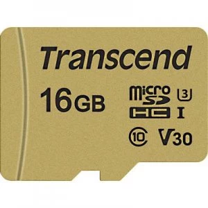 Image of Transcend Premium 500S microSDHC card 16GB Class 10, UHS-I, UHS-Class 3, v30 Video Speed Class incl. SD adapter