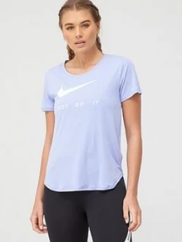 Image of Nike Running Swoosh T-Shirt - Thistle, Thistle, Size S, Women