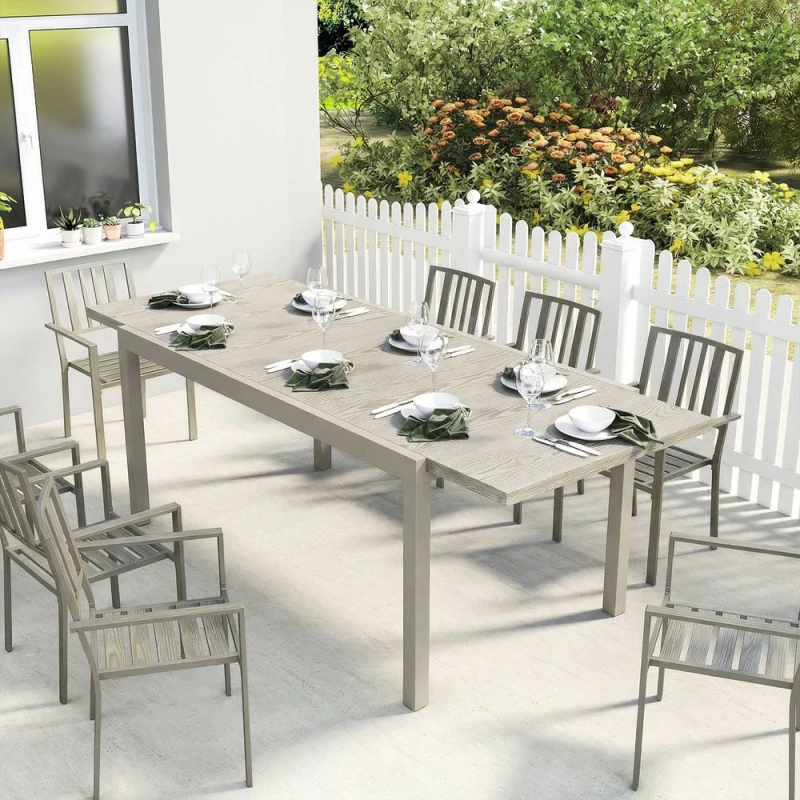 Image of OUTSUNNY Extending Garden Table, Aluminium Outdoor Dining Table for 8-10 in Light Grey Size: 214ml Light Grey Unisex 214ml