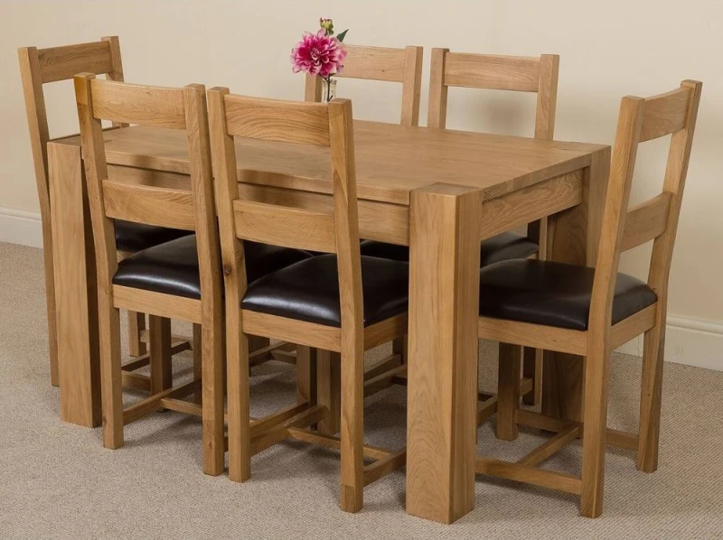 Image of Thats Furniture Kuba 125 x 80cm Chunky Oak Small Dining Table & 6 Lincoln Chairs in Brown Brown Unisex 125 x 80 cm