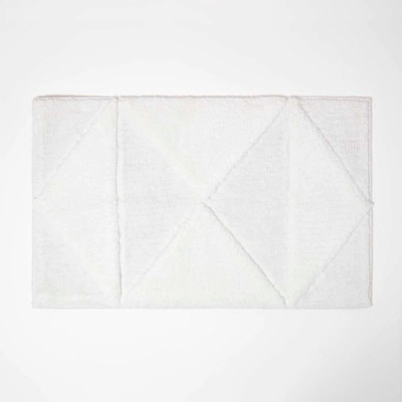 Image of Homescapes 100% Cotton Bath Mat Tufted Geometric Design White