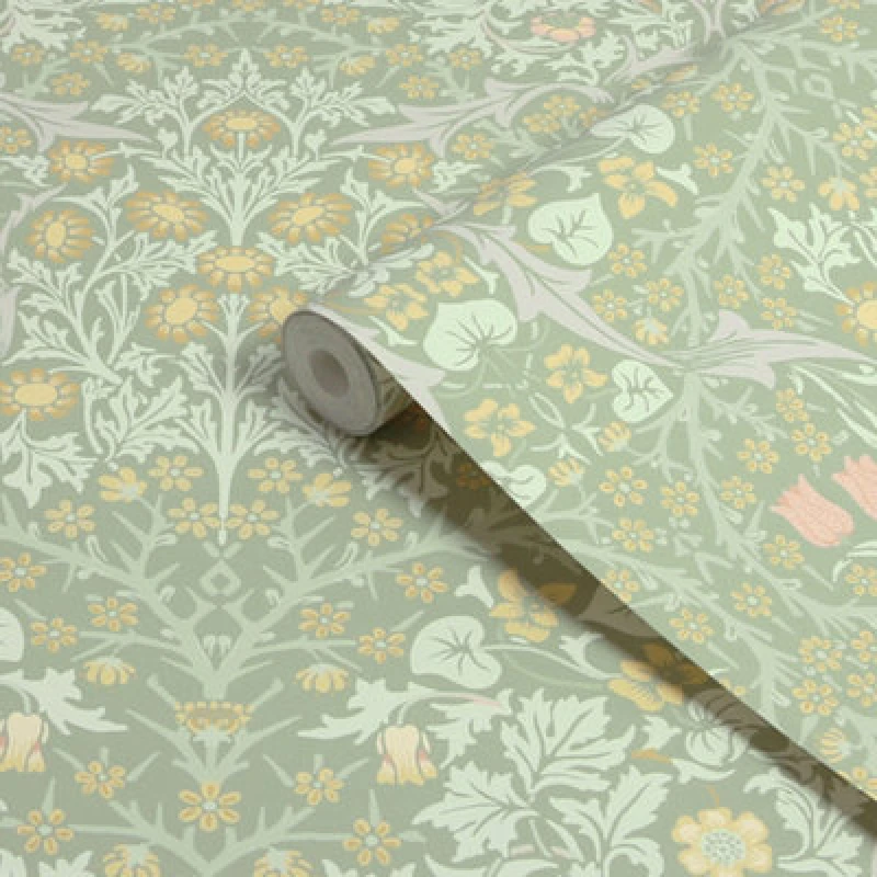 Image of William Morris At Home William Morris Blackthorn Sage Wallpaper Green WI2R2 Unisex