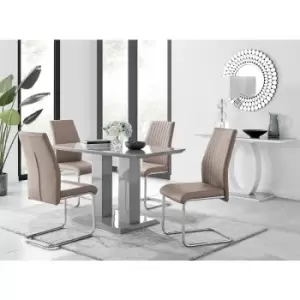 Image of Furniturebox UK - Furniturebox Imperia 4 High Gloss Grey Modern Dining Table And 4 Cappuccino Beige Lorenzo Faux Leather Dining Chairs Cantilever