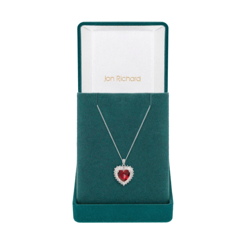Image of Jon Richard Rhodium Plated CZ Ruby Heart Pendant Necklace Pendant Necklaces One Size Silver 87953111000