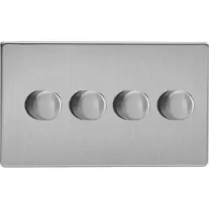 Image of Varilight Screwless 4-Gang 2-Way Push-On/Off Rotary LED Dimmer TwinPlate - Brushed Steel - JDSDP254S