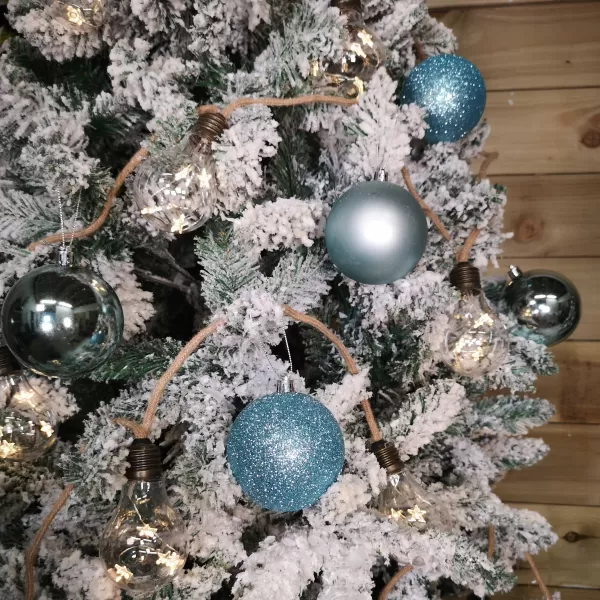 Image of Box of 24 8cm Assorted Alpine Blue Shiny, Matte and Glitter Design Shatterproof Christmas Bauble Decorations