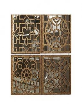 Image of Pacific Lifestyle Set Of 4 Square Antique Gold Metal Mirrored Wall Art