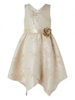 Image of Monsoon Girls Honey Gold Jacquard Wrap Dress - Gold, Size 10 Years, Women