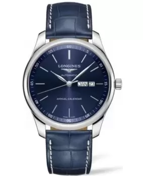 Image of Longines Master Collection Automatic 42mm Blue Dial Blue Leather Strap Mens Watch L2.920.4.92.0 L2.920.4.92.0