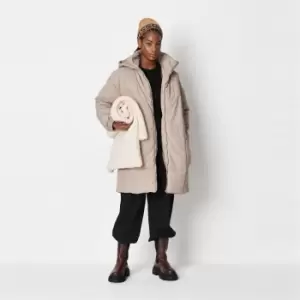 Image of Missguided Lline Sq Quilted Hooded Puffer - Neutral