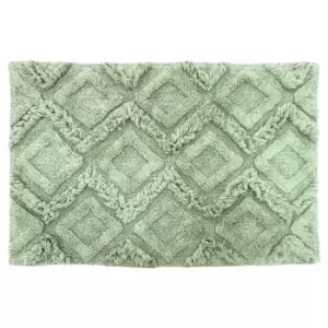 Image of The Linen Yard Diamond Tufted Knitted Cotton Anti-slip Bath Mat Sage Green