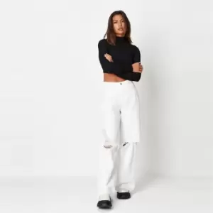 Image of Missguided White Ripped Raw Hem Baggy Boyfriend - White