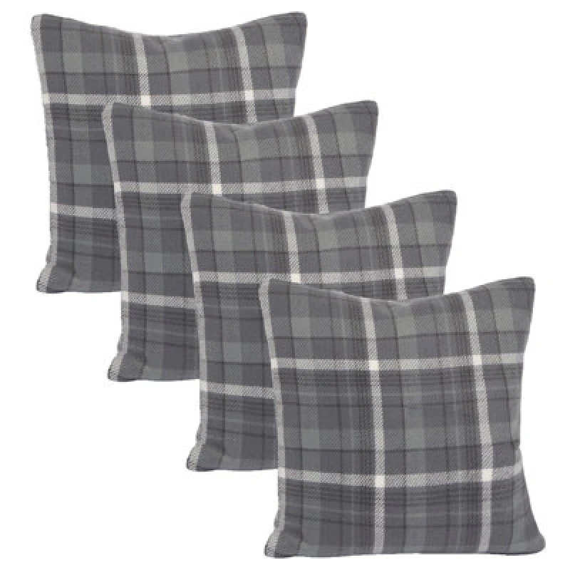 Image of OHS OHS Woven Check Cushion Covers Tartan Pack of 2 Filled Case Pad Set 18" x 18" Home in Charcoal Size: 45cm x 45cm Charcoal 45cm x 45cm Unisex 502