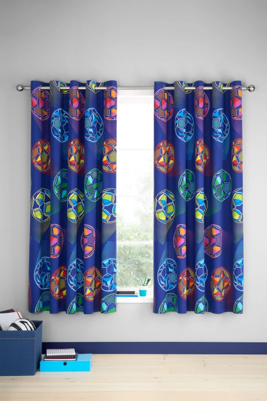 Image of Catherine Lansfield Bright Football Eyelet Curtains Navy (Blue)