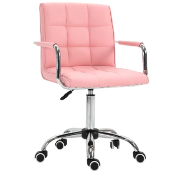 Image of Vinsetto Mid Back PU Leather Home Office Desk Chair Swivel Computer Salon Stool with Arm, Wheels, Height Adjustable, Pink AOSOM UK