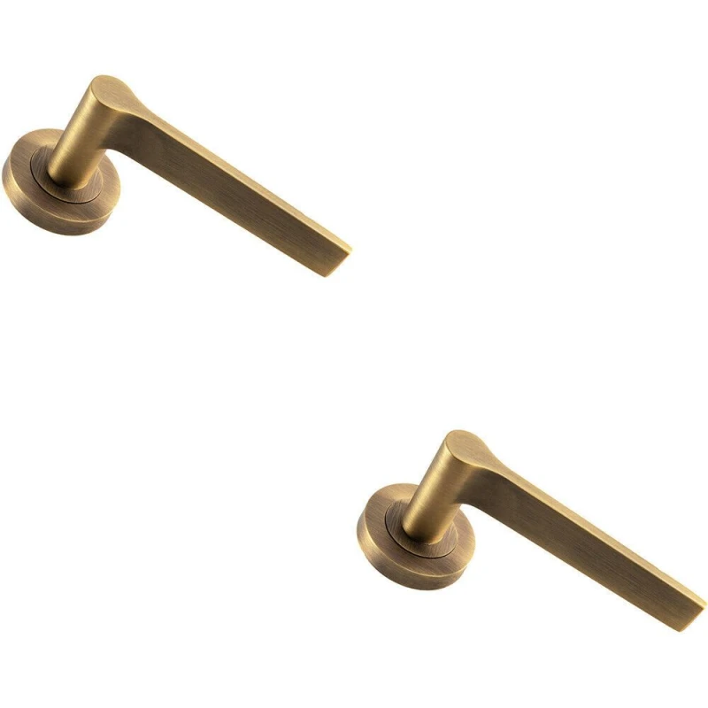Image of Loops 2x PAIR Straight Rounded Handle on Round Rose Concealed Fix Antique Brass Metallics