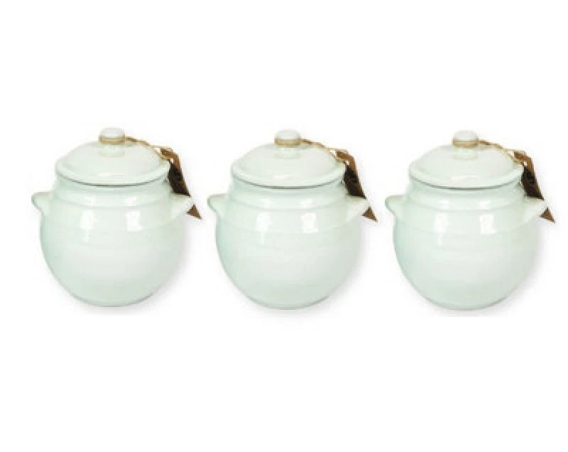 Image of Verano Spanish Ceramics Set Of 3 Rustic Pastel Fully Dipped Terracotta Kitchen Dining Storage Jar W/ Lid Pale Green (H) 15Cm