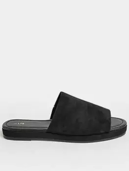 Image of Long Tall Sally Flat Suede Mule Sandals - Black, Size 9, Women