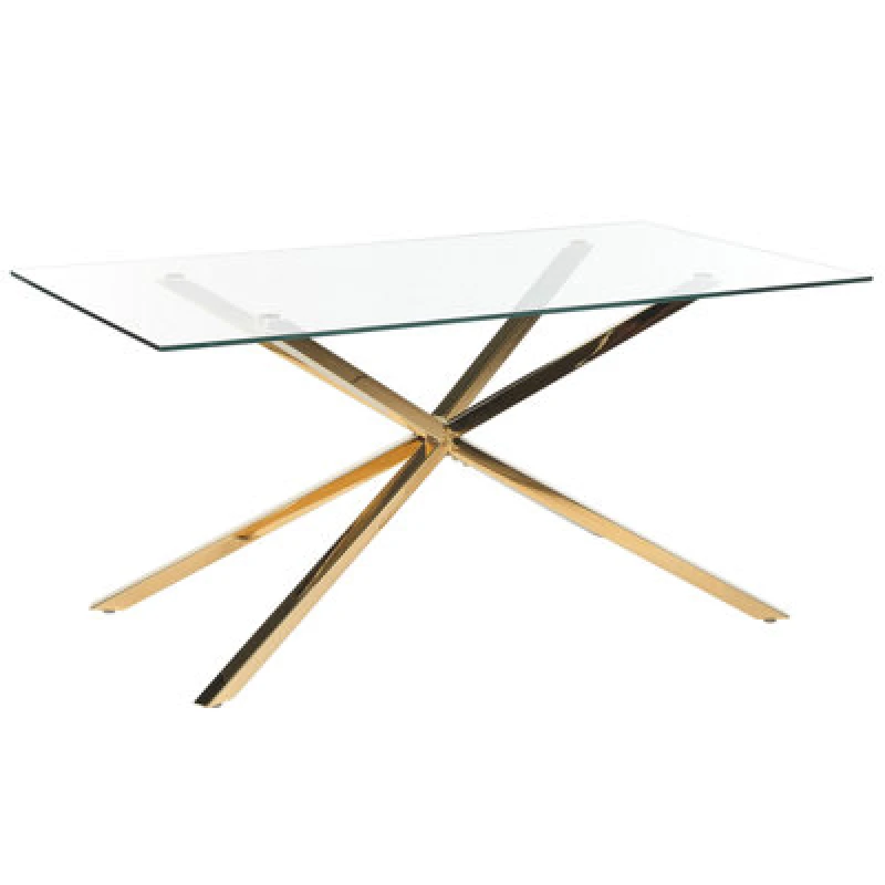 Image of Beliani Dining Table Cora Gold 160 Cm 90 Cm Tempered Glass
