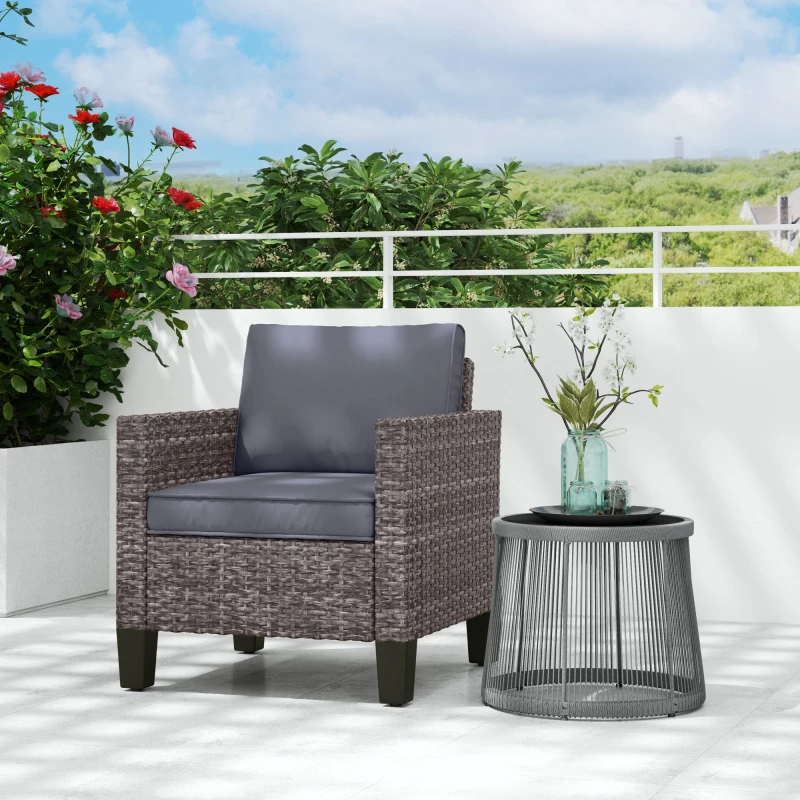 Image of OUTSUNNY Single Rattan Chair, Garden Armchair with Cushions in Dark Grey Dark Grey Unisex