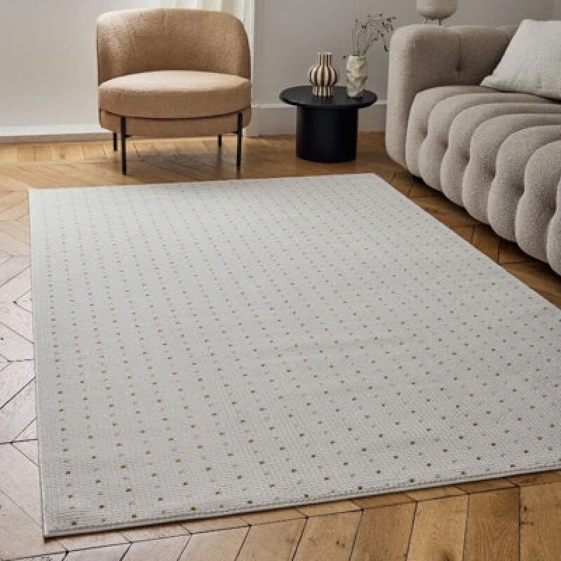 Image of The Rugs Carmel Cream/gold Dots Area Rug And Runner Non Shedding, Stain Resistant, Soft
