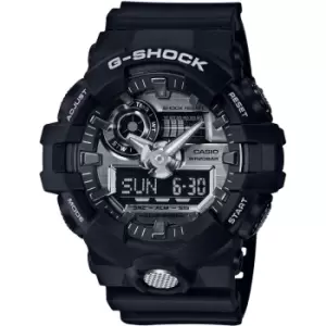 Image of Mens Casio 'G-Shock' Black and Silver Stainless Steel and Resin Quartz Chronograph Watch