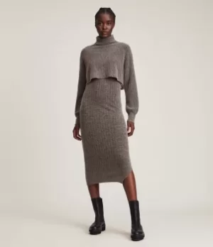 Image of AllSaints Womens Margot Dress, DOE Brown Marl, Size: M