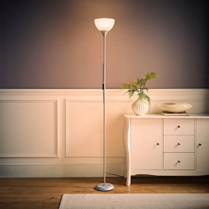 Image of ValueLights ValueLights Dalby Stem Uplighter Floor Lamp with Frosted Glass Shade with LED Bulb in Silver Silver One Size Unisex 5055759990961