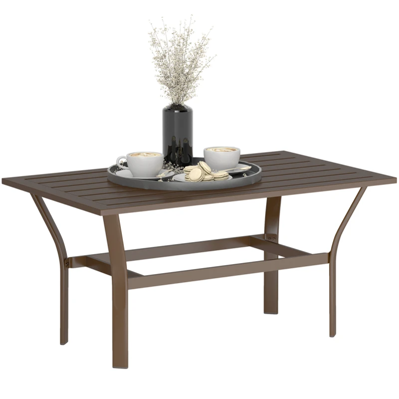 Image of Outsunny Metal Garden Coffee Table with Slatted Tabletop, Brown, Brown 84G-651V00BN