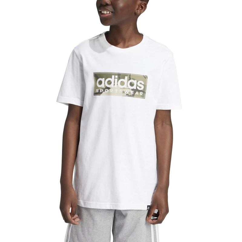 Image of adidas Logo T Shirt Junior Wht/Khaki/Grey unisex 11-12 Years