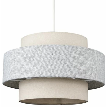 Image of Minisun - Weaver Tiered Ceiling Pendant Light Shade - Cream & Grey - No Bulb