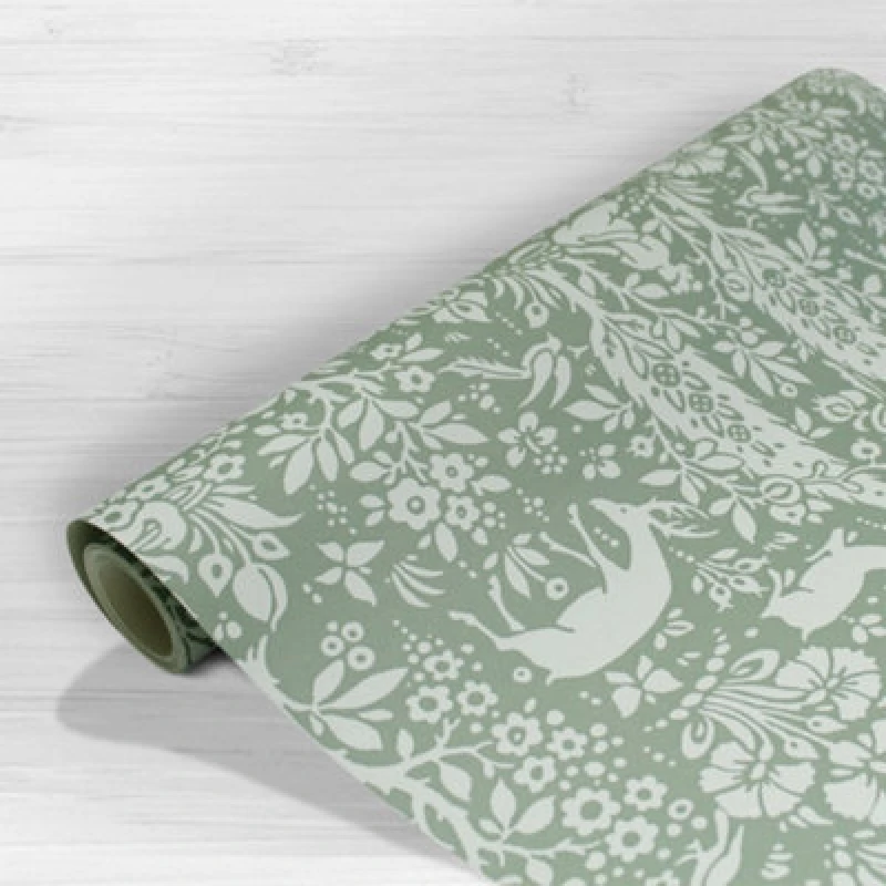 Image of Crown Woodland Floral Animal Print Birds Sage Green Spongeable Wallpaper M1167