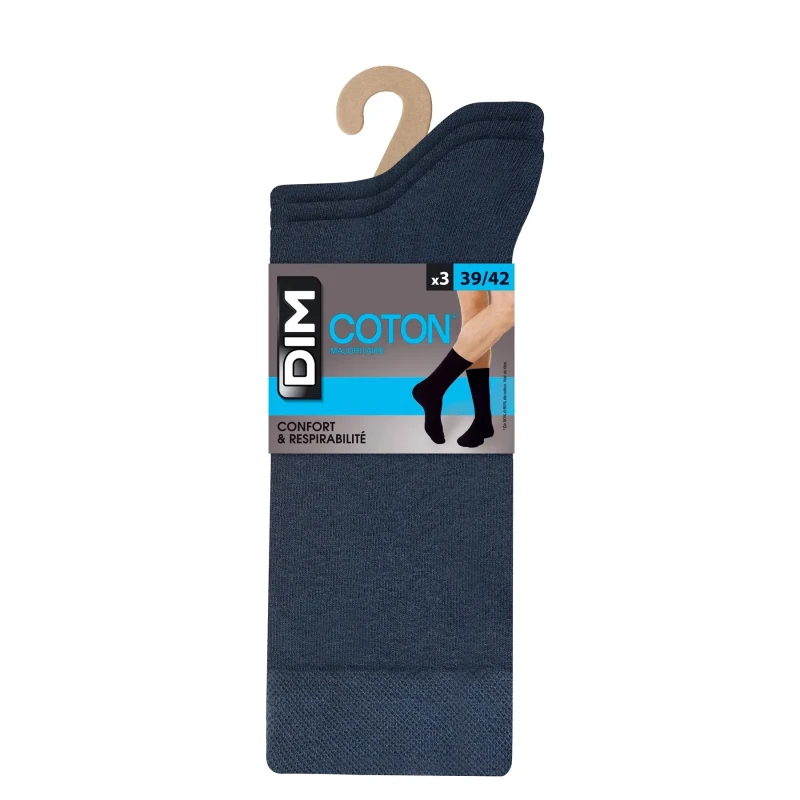 Image of Dim Pack of 3 Pairs Cotton Socks Navy Blue Men 39/42 (5.5 to 8);43/46 (9 to 11)