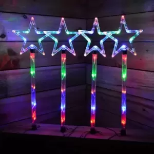 Image of Four 55cm LED Path Finder Star Lights with 60 Multi Colour LEDs & Ground Spikes