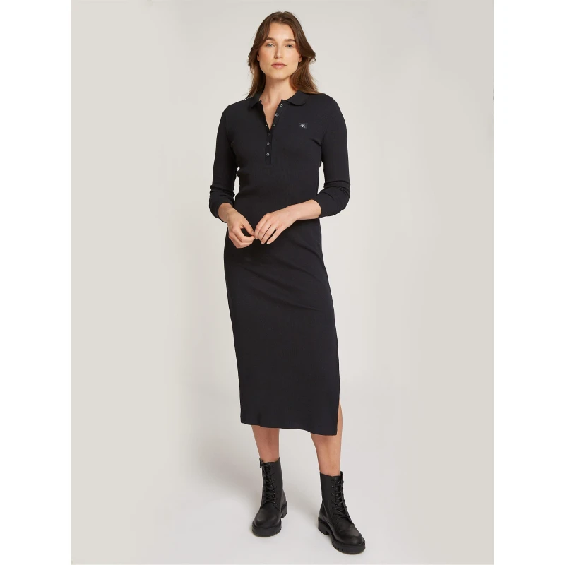 Image of Calvin Klein Jeans Polo Long- Sleeve dress - Black 8