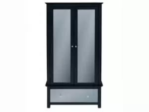 Image of Core Ayr Carbon Grey 2 Door 1 Drawer Mirrored Double Wardrobe Flat Packed