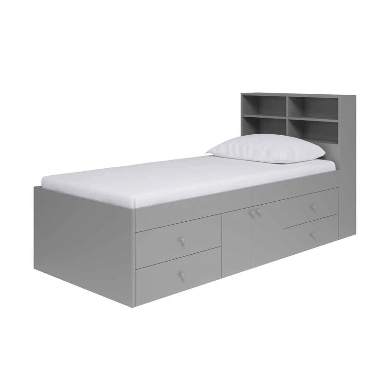 Image of Kudl Captain's Single 3ft Cabin Bed With Bookcase Headboard Grey K2GBUN