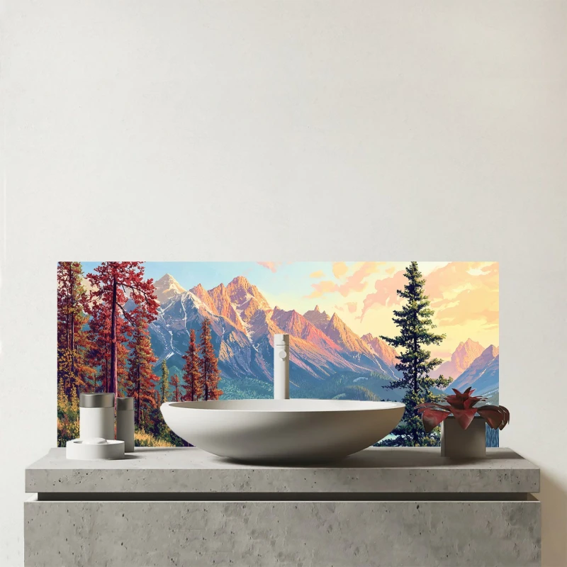 Image of Warren Reed - Designer A Walk Through The Mountains Glass Bathroom Splashback Multicolor Unisex