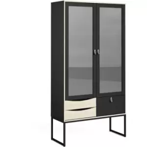 Image of Stubbe China cabinet 2 frame doors + 3 drawers in Matt Black Oak - Matt Black Oak