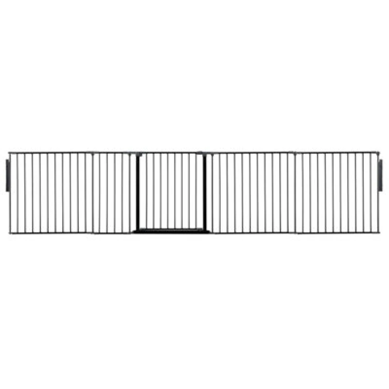 Image of Safetots Premium Multi Panel Room Divider, Up To 331Cm Wide, Black, 70Cm Tall, Flexible Barrier With Door For Baby And Toddler