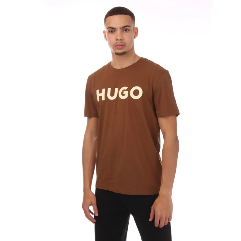 Image of Hugo Logo Print T-Shirt - Brown Brown S