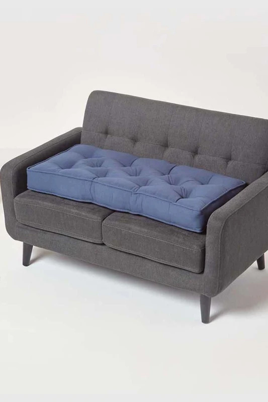Image of Homescapes Cotton 2 Seater Booster Cushion Navy