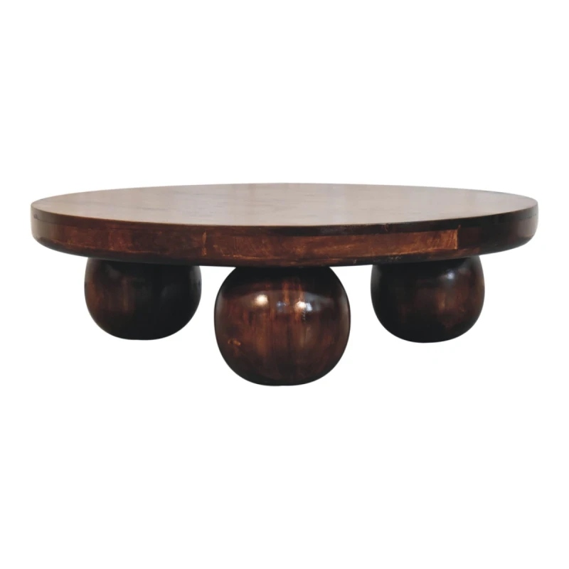 Image of Artisan Furniture Artisan Furniture Solid Wood California Walnut Central Table with Ball Feet, Dark Brown