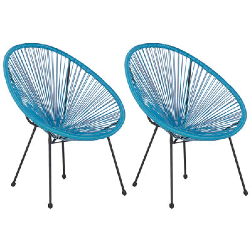 Image of Beliani Set Of 2 Garden Chairs Acapulco Ii Pe Rattan Blue