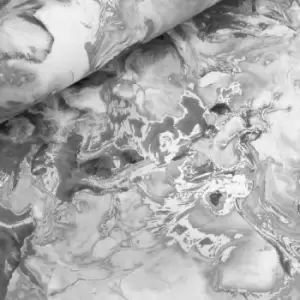 Image of Heavyweight Elixir Liquid Marble Metallic Silver Wallpaper - Muriva